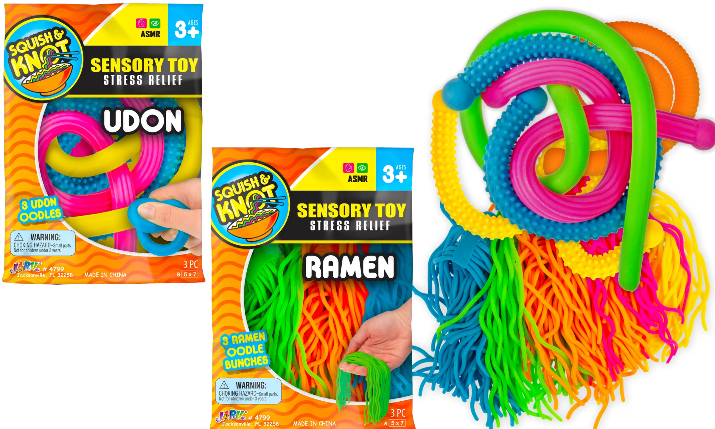 JA-RU-Squish & Knot Sensory Toy Oodles Noodles Assorted Styles-4799-Legacy Toys