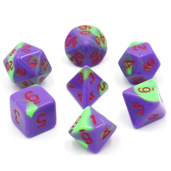 Legacy Dice-Blended 7 Dice Set with Bag-11052-Purple / Green-Legacy Toys