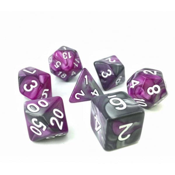 Legacy Dice-Blended 7 Dice Set with Bag-11055-Silver / Purple-Legacy Toys
