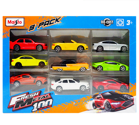 Maisto-1:64 3" Fresh Metal 100 9 Pack Cars Assorted Styles-11077-Legacy Toys