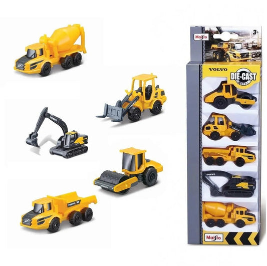 Maisto-Mini Work Machines 1:64 Volvo Construction 3" 5 Pack-12375-Legacy Toys