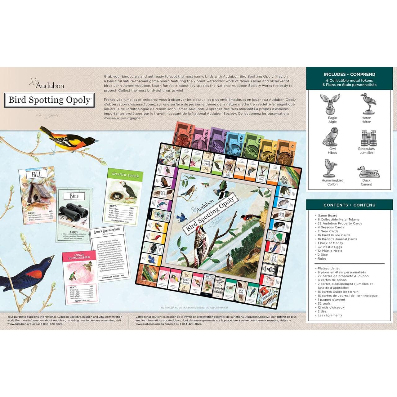 MasterPieces-Audubon Bird Spotting Opoly Board Game-41990-Legacy Toys