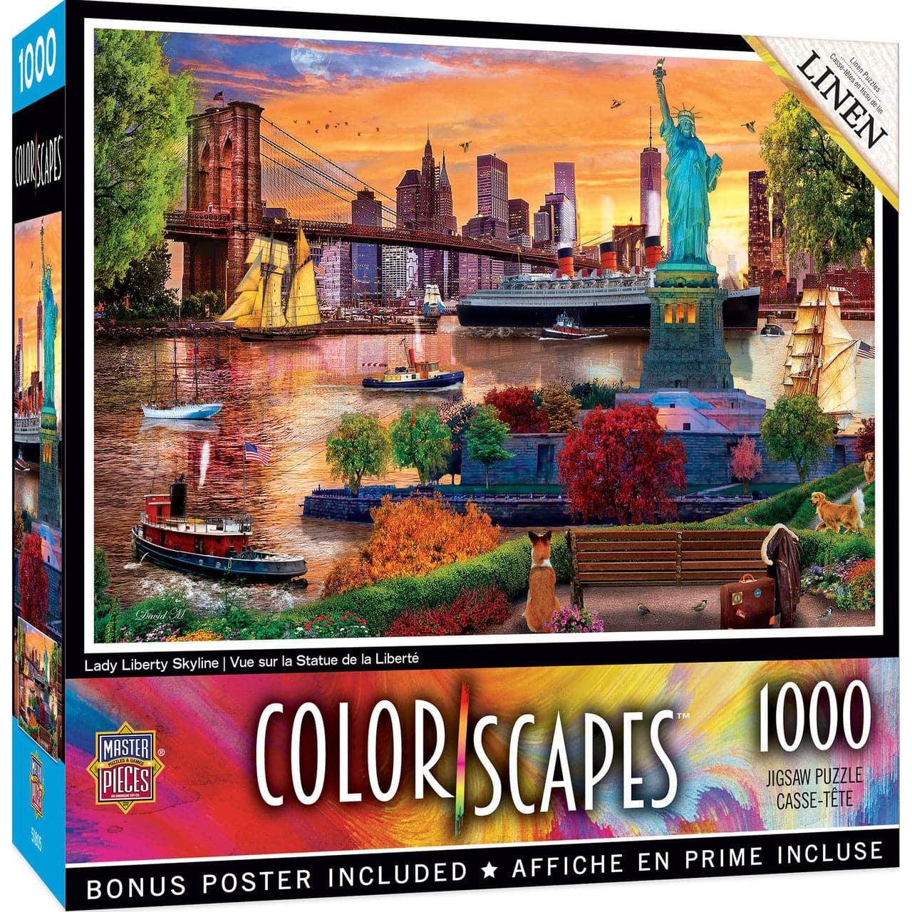 MasterPieces-Colorscapes - Lady Liberty Skyline - 1000 Piece Puzzle-72225-Legacy Toys