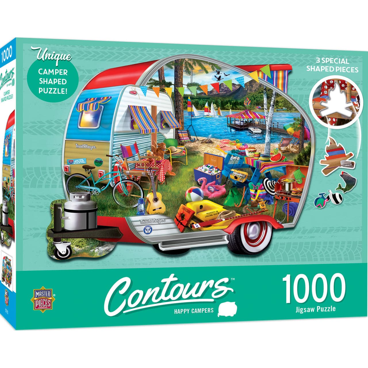MasterPieces-Contours - Happy Campers - 1000 Piece Shaped Puzzle-72143-Legacy Toys