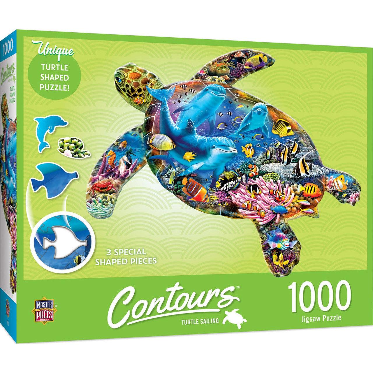 MasterPieces-Contours - Turtle Sailing - 1000 Piece Shaped Puzzle-72284-Legacy Toys