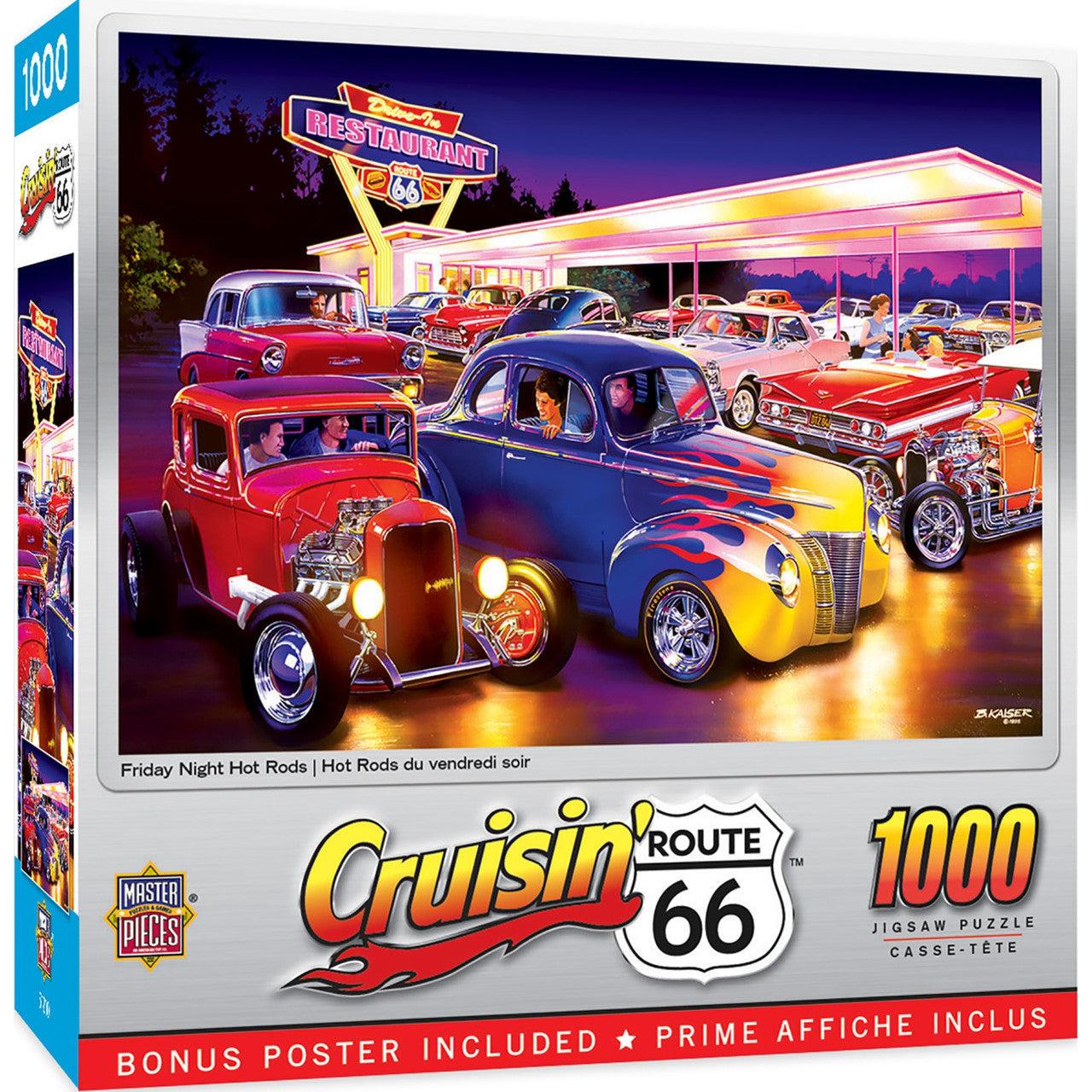 MasterPieces-Cruisin‘ Route 66 - Friday Night Hot Rod's - 1000 Piece Puzzle-71951-Legacy Toys