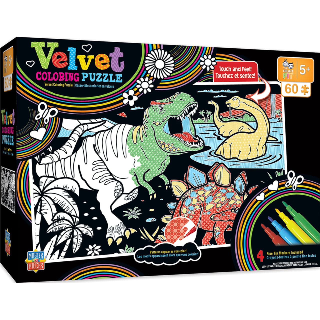 MasterPieces-Dinosaurs Velvet Coloring Right Fit - 60pc Puzzle-13212-Legacy Toys