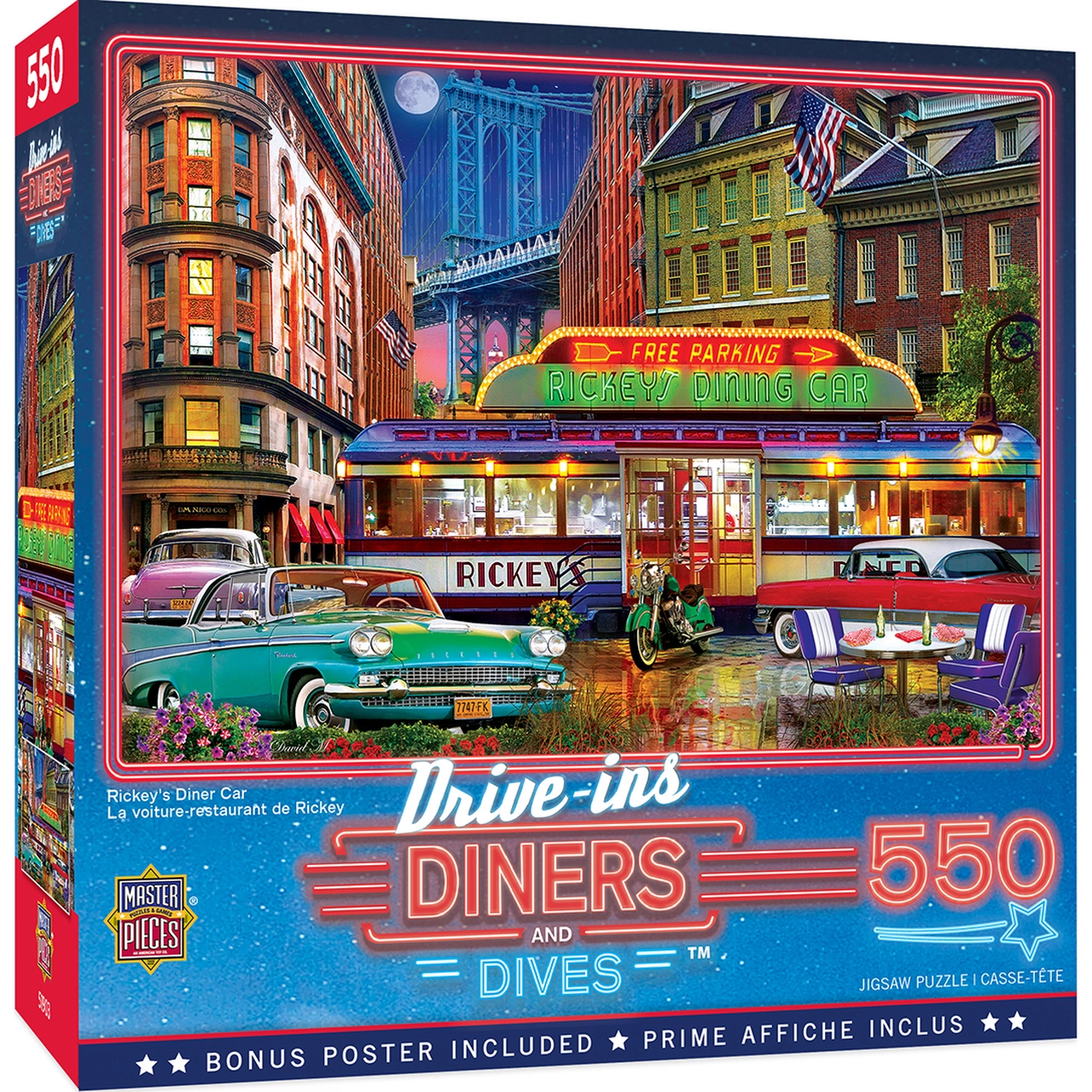 MasterPieces-Drive-Ins, Diners, and Dives - Ricky's Diner Car - 550 Piece Puzzle-32127-Legacy Toys