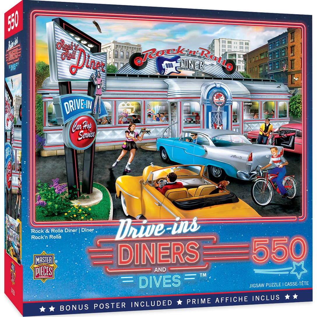 MasterPieces-Drive-Ins, Diners, and Dives - Rock and Rolla Diner - 550 Piece Puzzle-32187-Legacy Toys