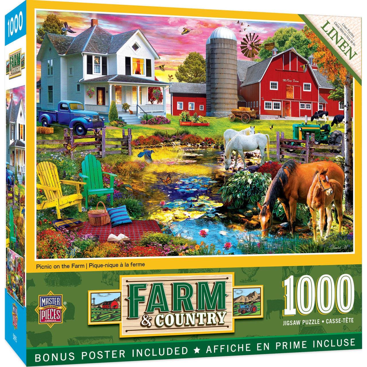 MasterPieces-Farm & Country - Picnic on the Farm - 1000 Piece Puzzle-72239-Legacy Toys