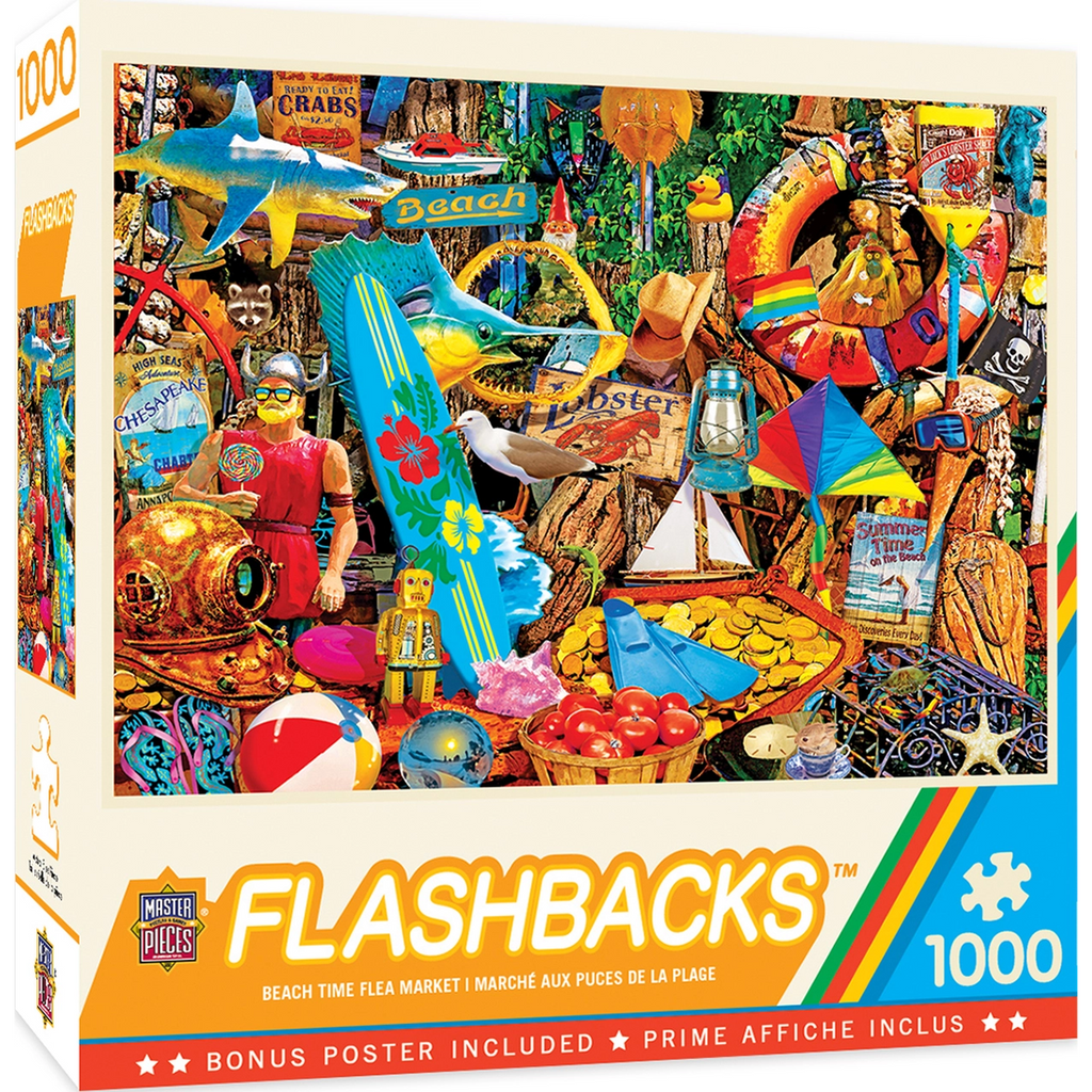 MasterPieces-Flashbacks - Beach Time Flea Market - 1000 Piece EZGrip Puzzle-72038-Legacy Toys