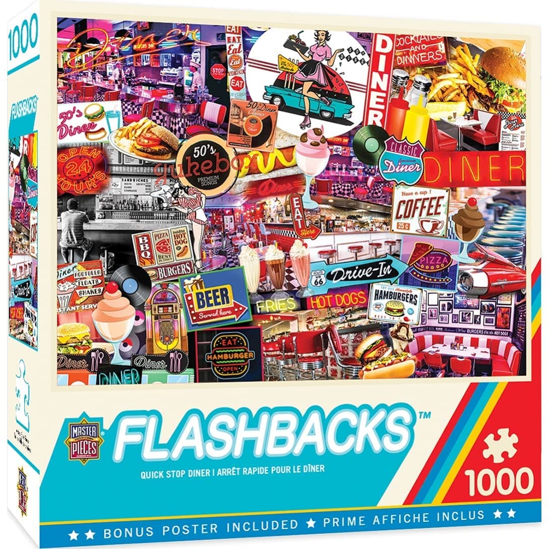 MasterPieces-Flashbacks - Quick Stop Diner - 1000 Piece Puzzle-71948-Legacy Toys