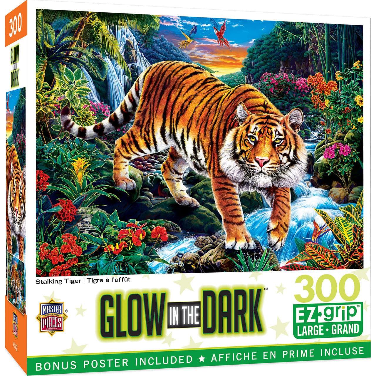 MasterPieces-Glow in the Dark - Stalking Tiger - 300 Piece EZGrip Puzzle-32231-Legacy Toys