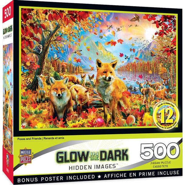 MasterPieces-Hidden Images Glow In The Dark - Foxes and Friends - 500 Piece Puzzle-32297-Legacy Toys