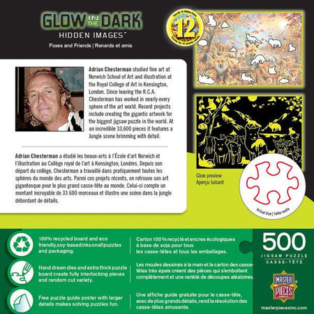 MasterPieces-Hidden Images Glow In The Dark - Foxes and Friends - 500 Piece Puzzle-32297-Legacy Toys