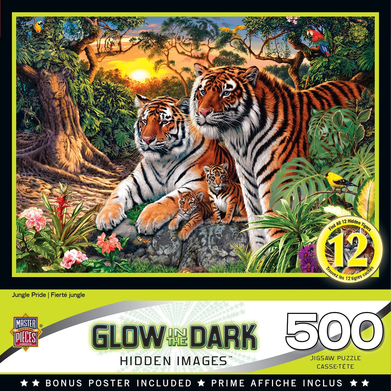 MasterPieces-Hidden Images Glow In The Dark - Jungle Pride - 500 Piece Puzzle-31744-Legacy Toys