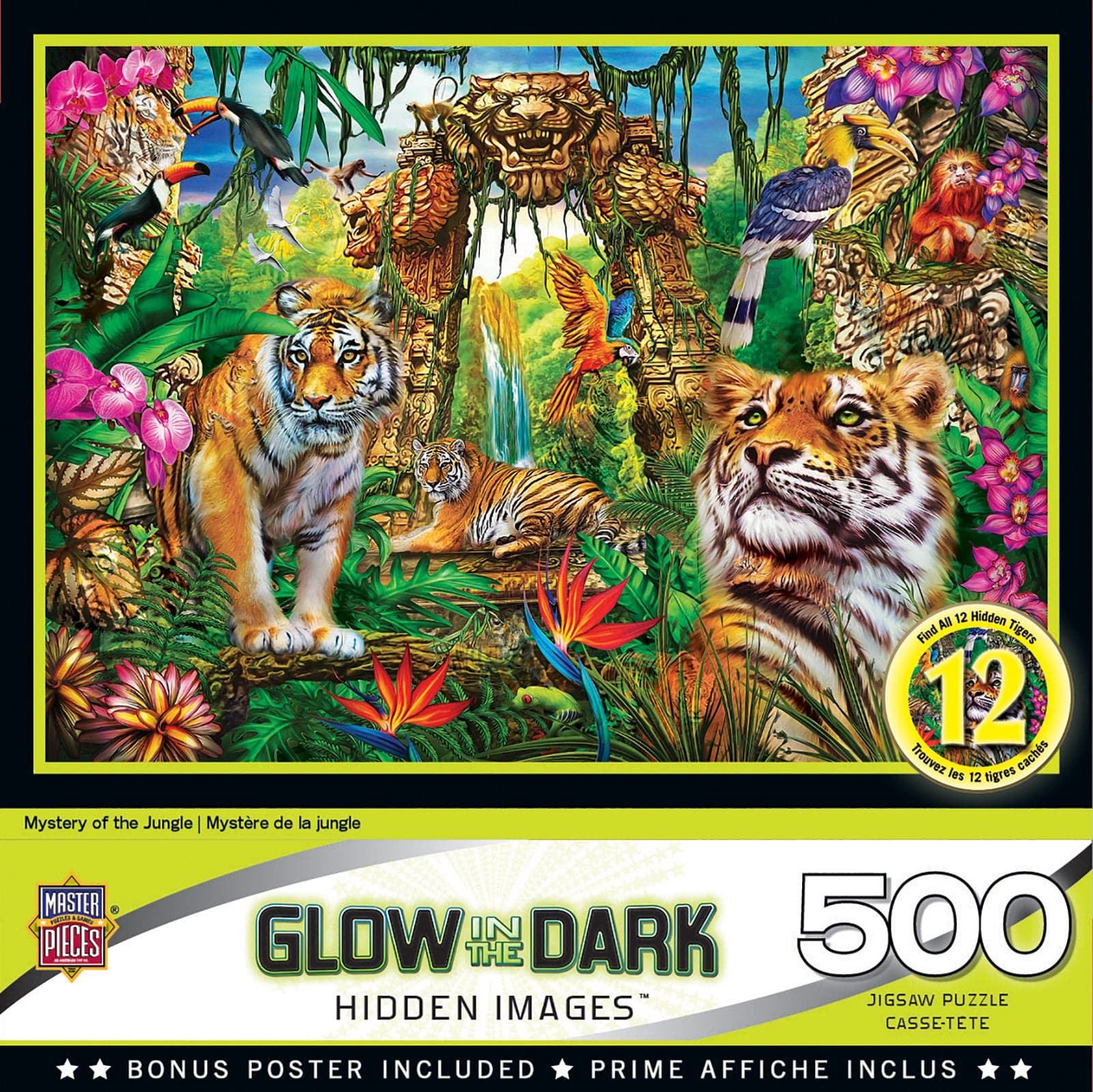 MasterPieces-Hidden Images Glow In The Dark - Mystery of the Jungle - 500 Piece Puzzle-32132-Legacy Toys