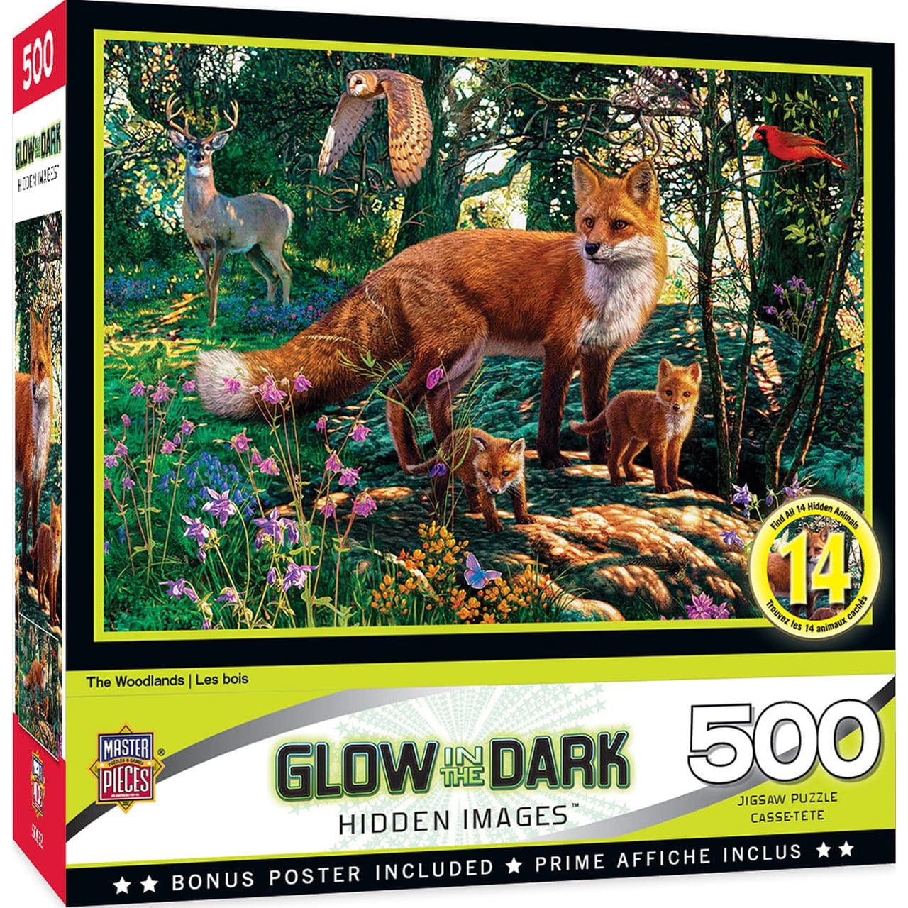 MasterPieces-Hidden Images Glow In The Dark - The Woodlands - 500 Piece Puzzle-31687-Legacy Toys