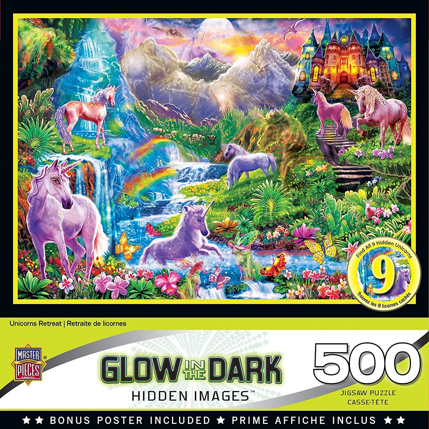 MasterPieces-Hidden Images Glow In The Dark - Unicorns Retreat - 500 Piece Puzzle-31984-Legacy Toys