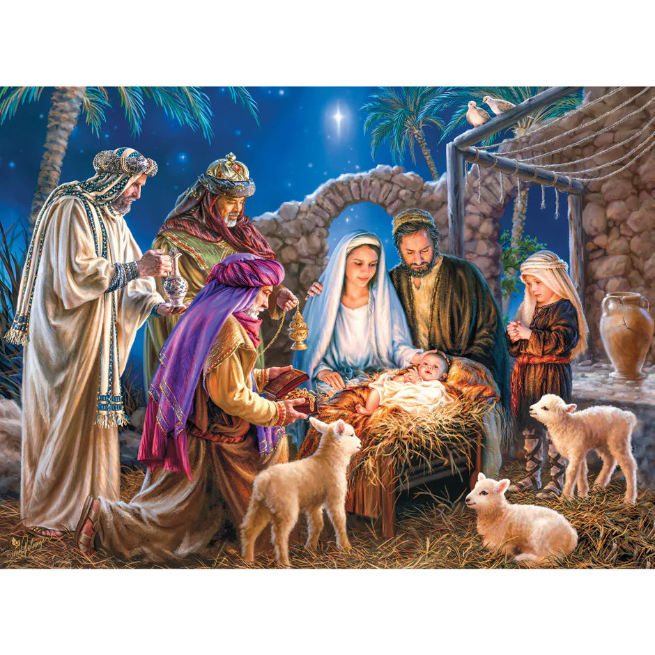 MasterPieces-Holiday - Christ is Born - 100 Piece Glitter Puzzle-12247-Legacy Toys