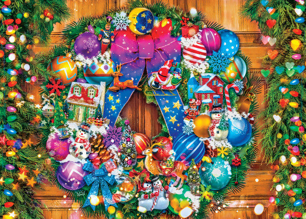 MasterPieces-Holiday - Glitter Christmas- Vintage Ornament Wreath - 500 Piece Puzzle-32310-Legacy Toys