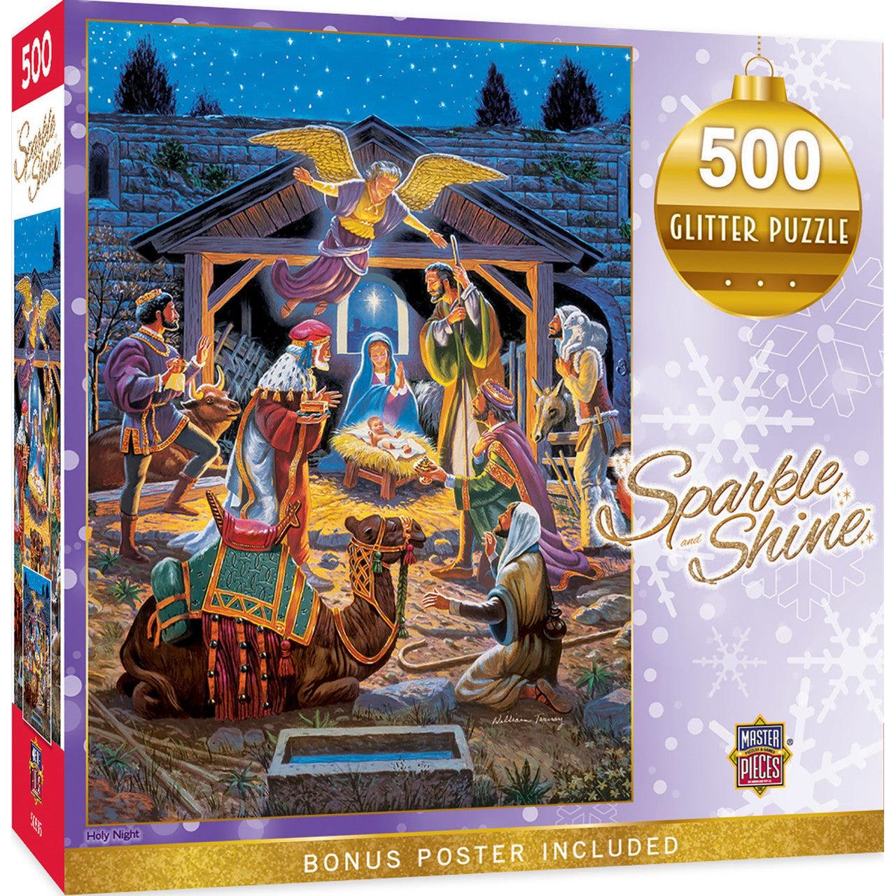 MasterPieces-Holiday - Holy Night - 500 Piece Glitter Puzzle-31585-Legacy Toys
