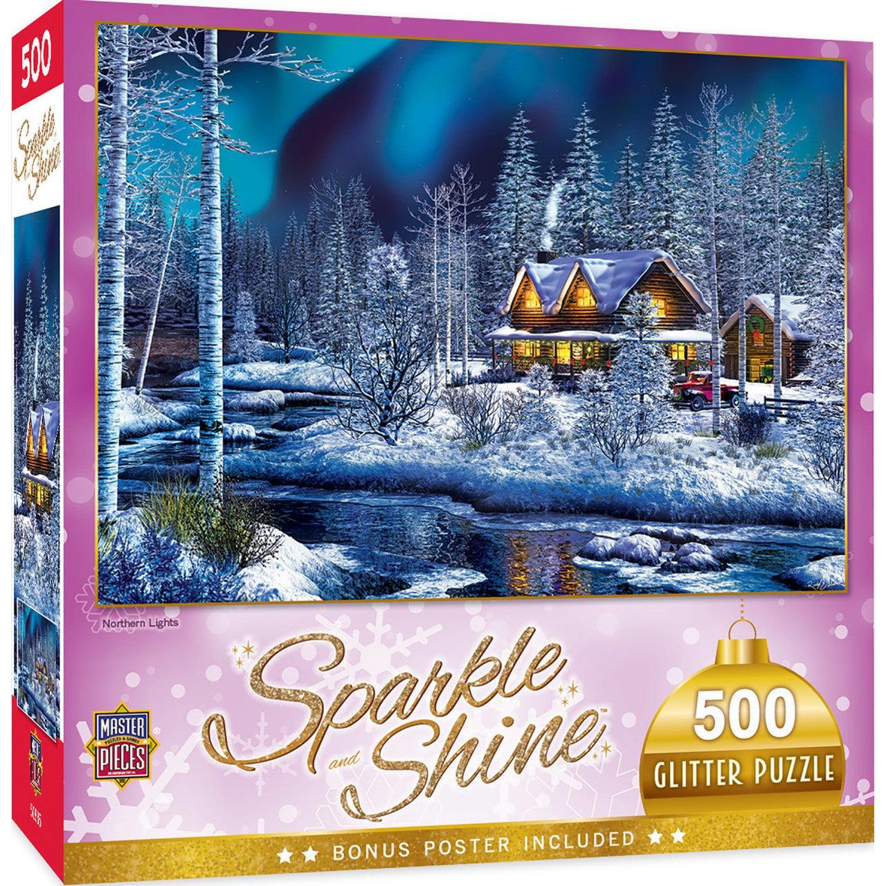 MasterPieces-Holiday - Northern Lights - 500 Piece Glitter Puzzle-31856-Legacy Toys