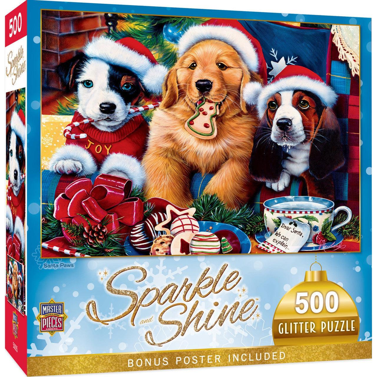 MasterPieces-Holiday - Santa Paws - 500 Piece Glitter Puzzle-31709-Legacy Toys