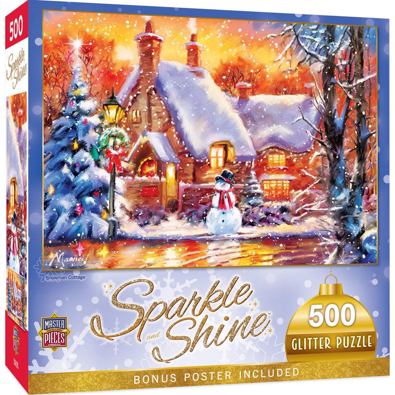 MasterPieces-Holiday - Snowman Cottage - 500 Piece Glitter Puzzle-32015-Legacy Toys