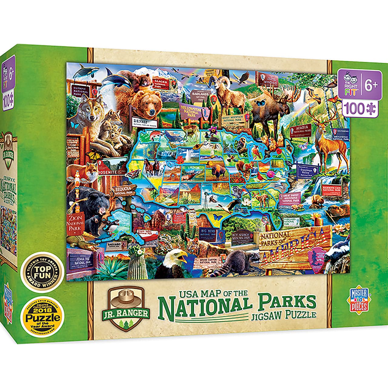 MasterPieces-Jr. Ranger - National Parks Map - Right Fit 100 Piece Kids Puzzle-11942-Legacy Toys