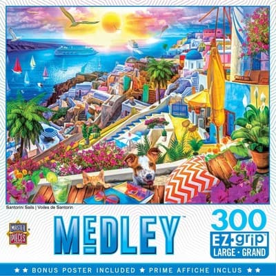 MasterPieces-Medley - Santorini Sails - 300 Piece EzGrip Puzzle-32181-Legacy Toys