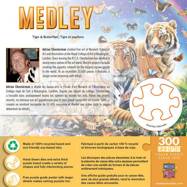 MasterPieces-Medley - Tiger & Butterflies - 300 Piece EzGrip Puzzle-32280-Legacy Toys
