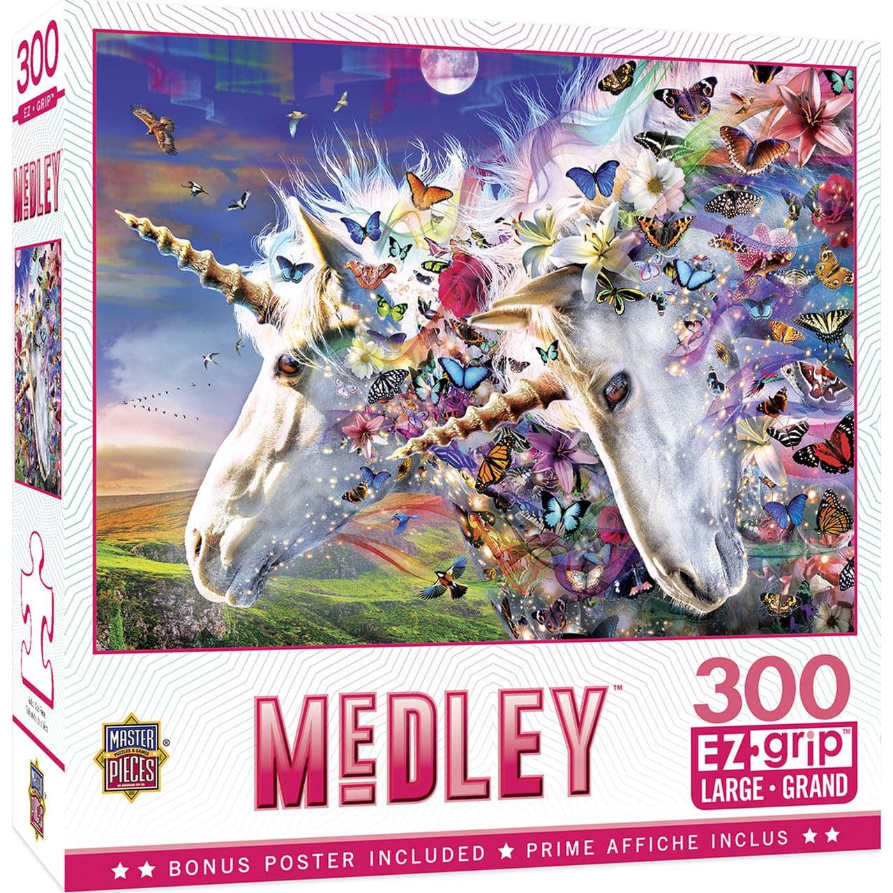 MasterPieces-Medley - Unicorns & Butterflies - 300 Piece EzGrip Puzzle-32033-Legacy Toys