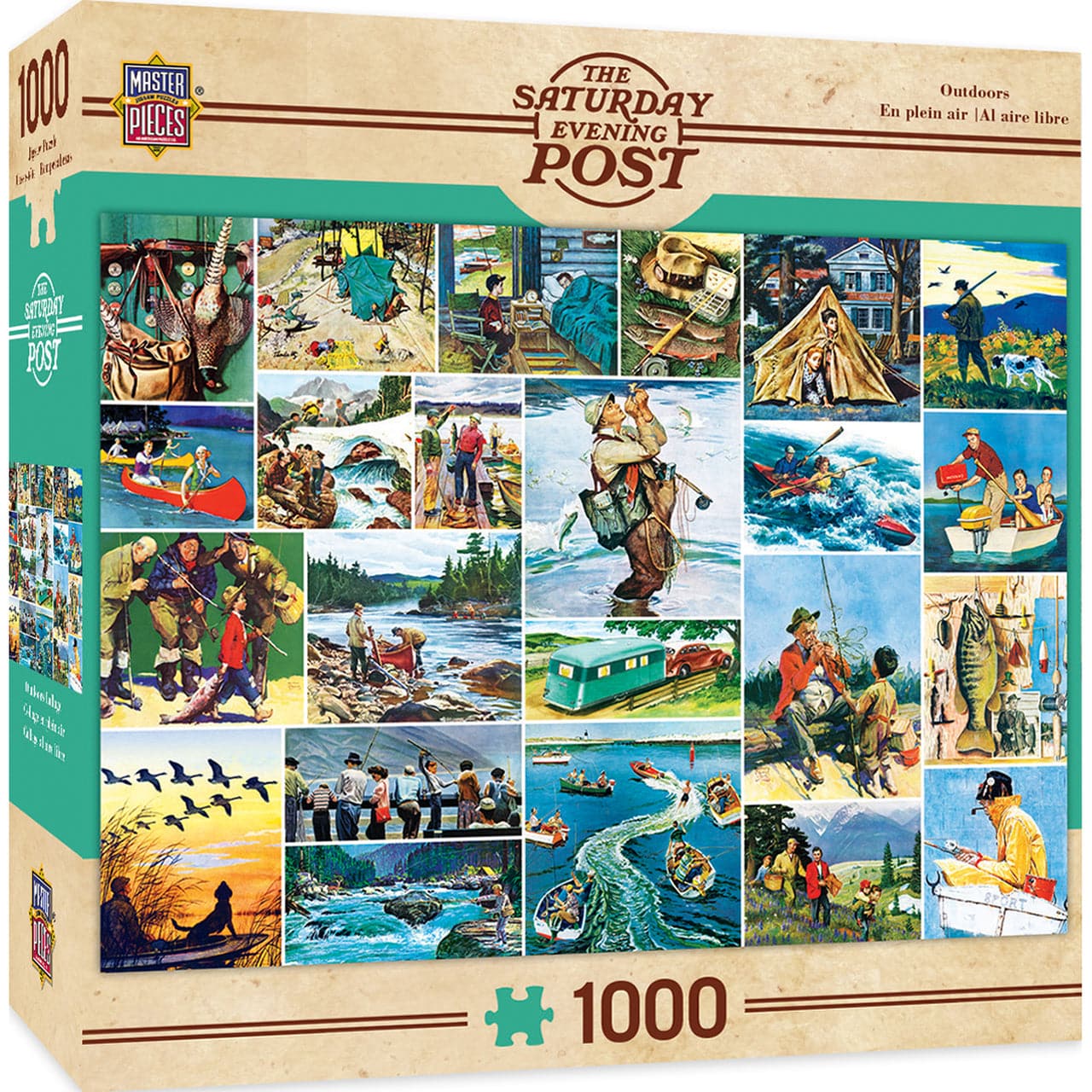 MasterPieces-Norman Rockwell - Outdoors Collage - 1000 Piece Puzzle-71807-Legacy Toys