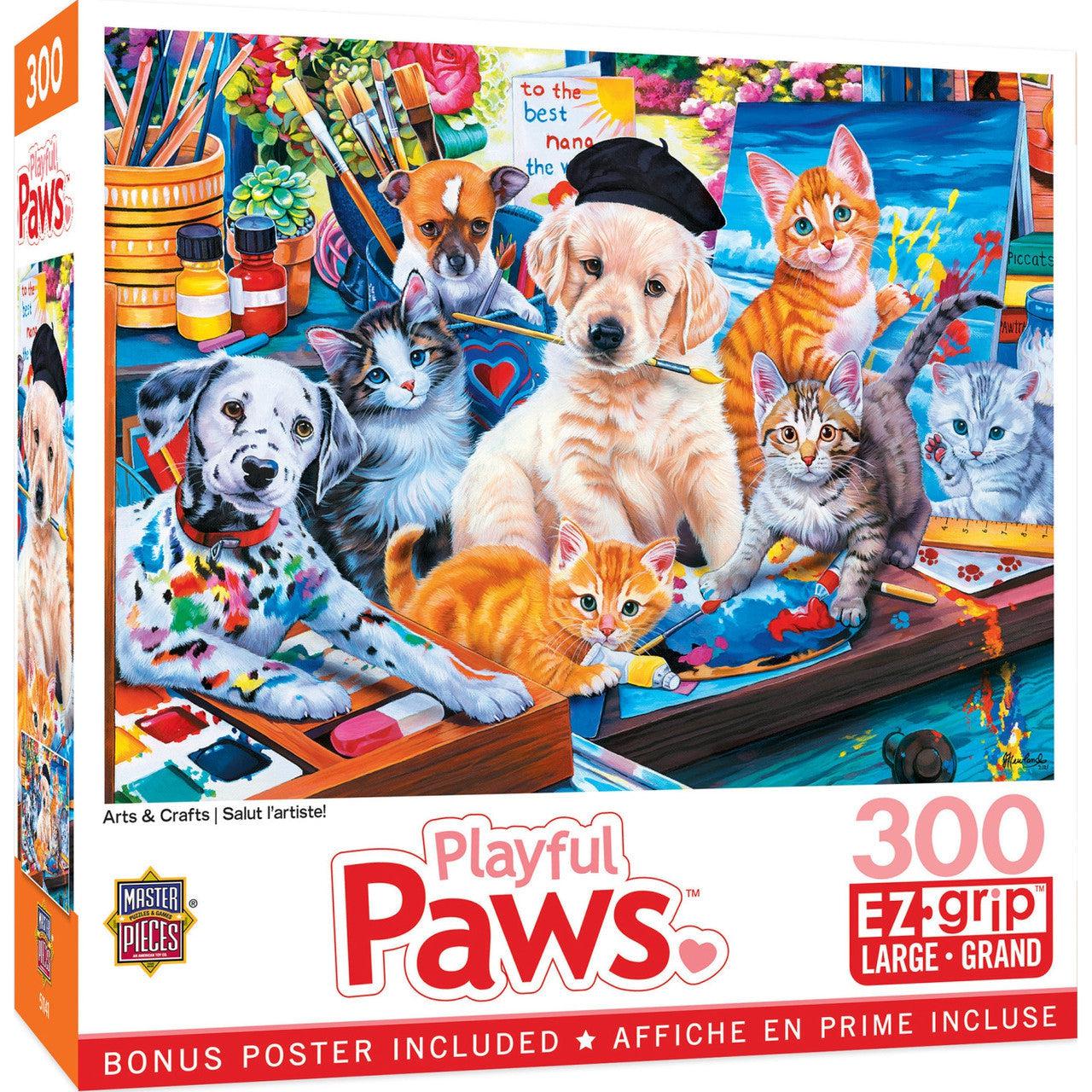 MasterPieces-Playful Paws - Art's & Crafts - 300 Piece EzGrip Puzzle-32308-Legacy Toys