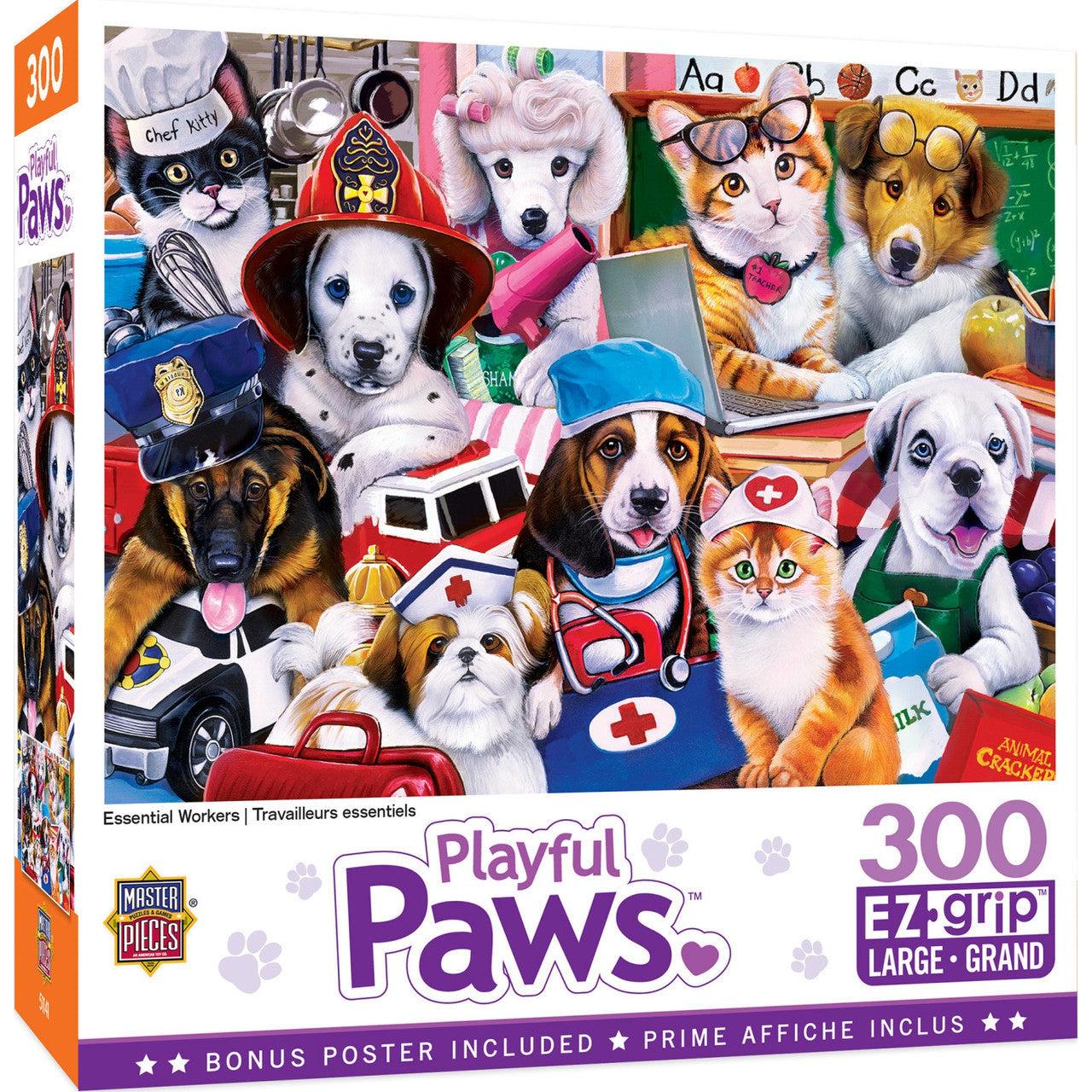 MasterPieces-Playful Paws - Essential Workers - 300 Piece EzGrip Puzzle-32072-Legacy Toys