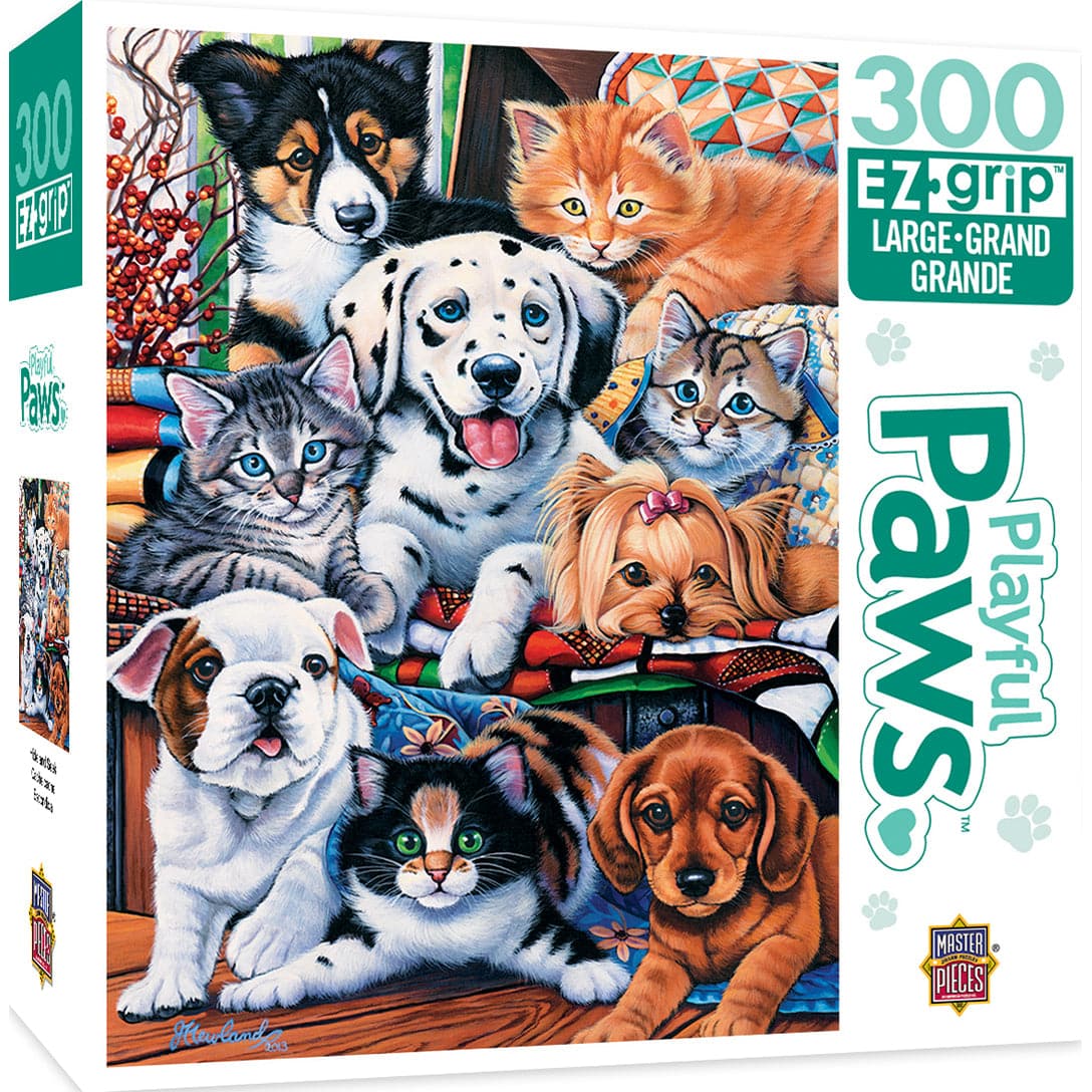 MasterPieces-Playful Paws - Hide and Seek - 300 Piece EzGrip Puzzle-31366-Legacy Toys