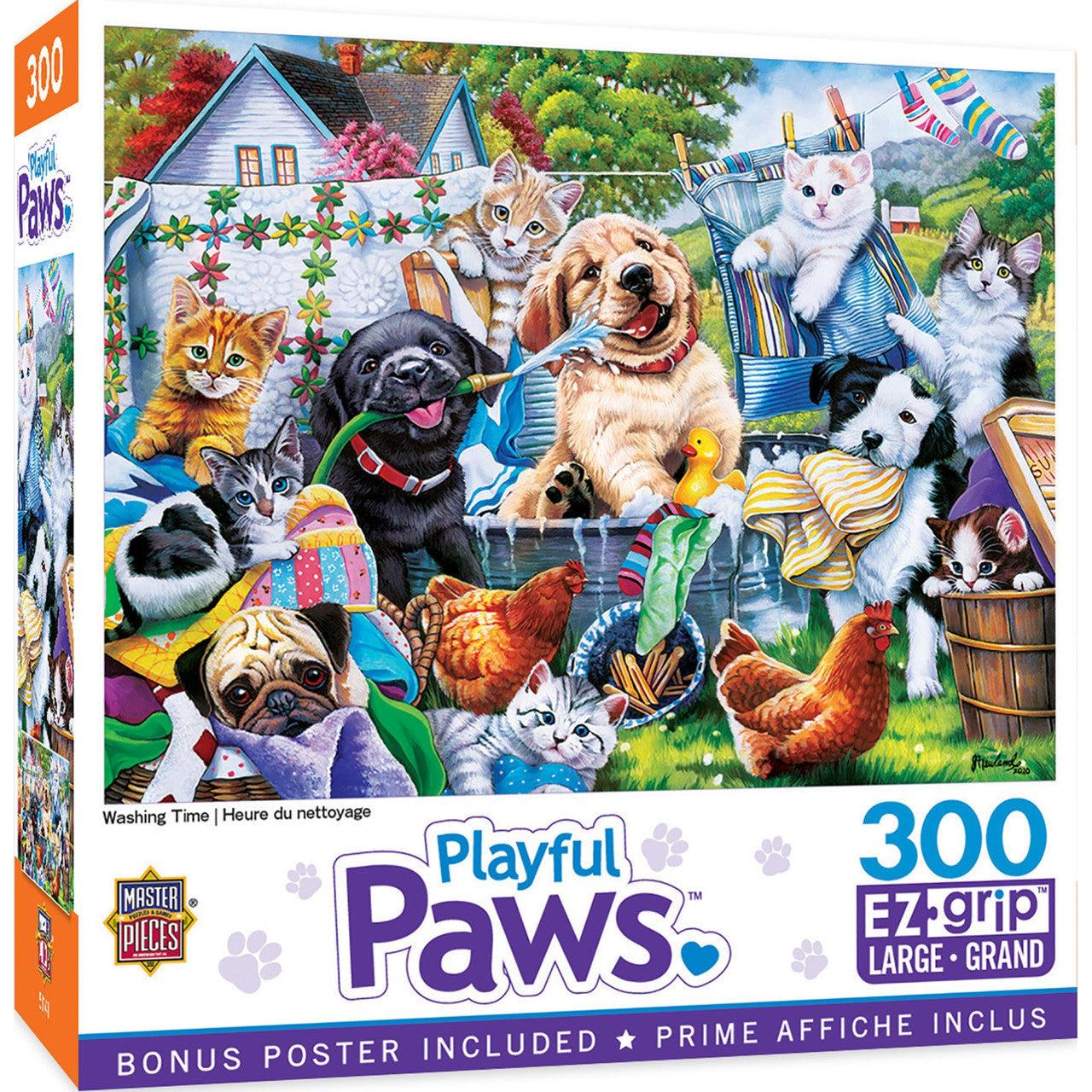 MasterPieces-Playful Paws - Washing Time - 300 Piece EzGrip Puzzle-32110-Legacy Toys