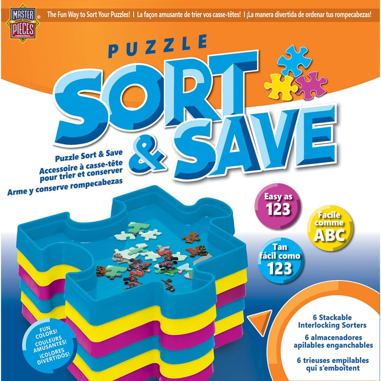MasterPieces-Puzzle Sort & Save - 6 Stackable Interlocking Sorters-51695-Legacy Toys
