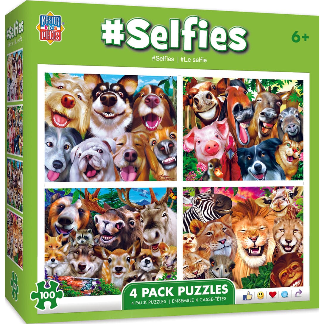MasterPieces-Selfies - 4-Pack - 100 Piece Puzzles-11938-Legacy Toys