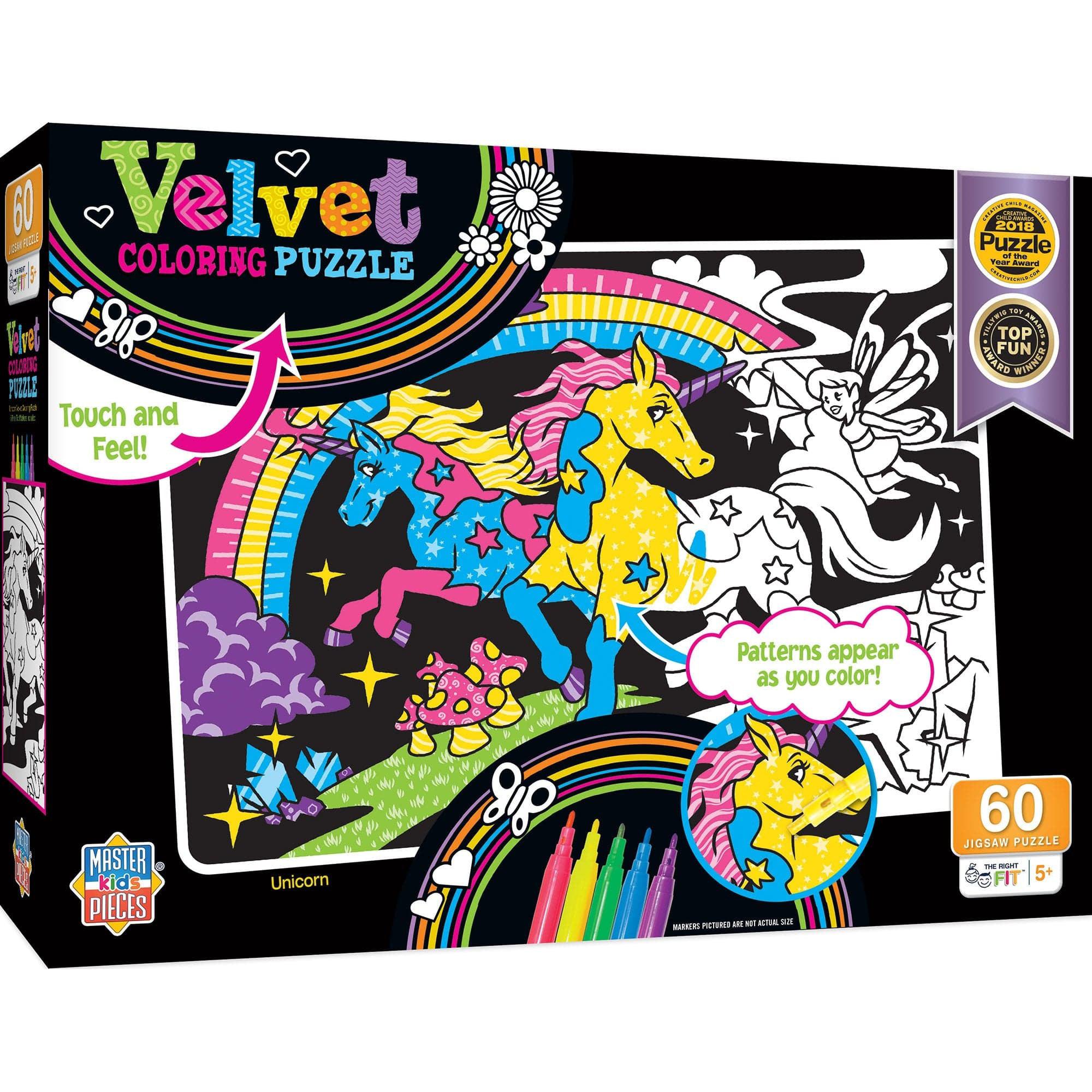 MasterPieces-Unicorn Velvet Coloring Right Fit - 60pc Puzzle-12226-Legacy Toys