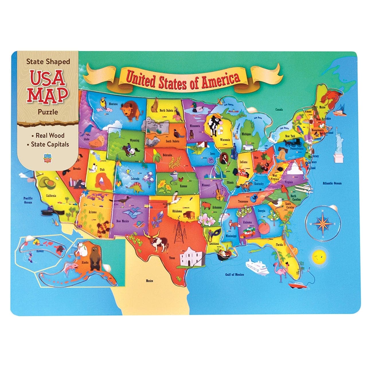 MasterPieces-USA Map - 44pc Wood Puzzle-13076-Legacy Toys