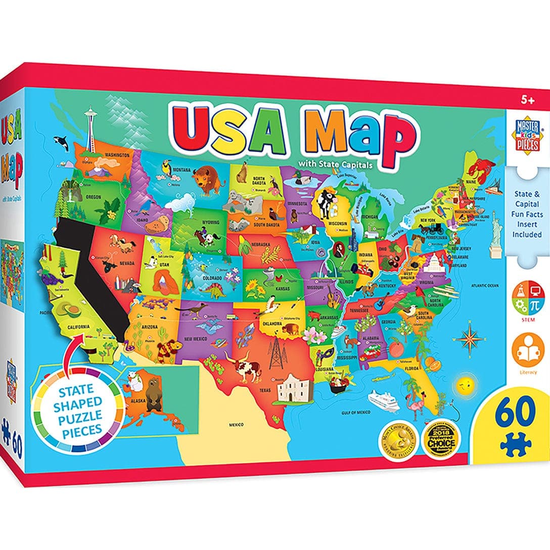 MasterPieces-USA States Map - 60pc Shaped Puzzle-11815-Legacy Toys