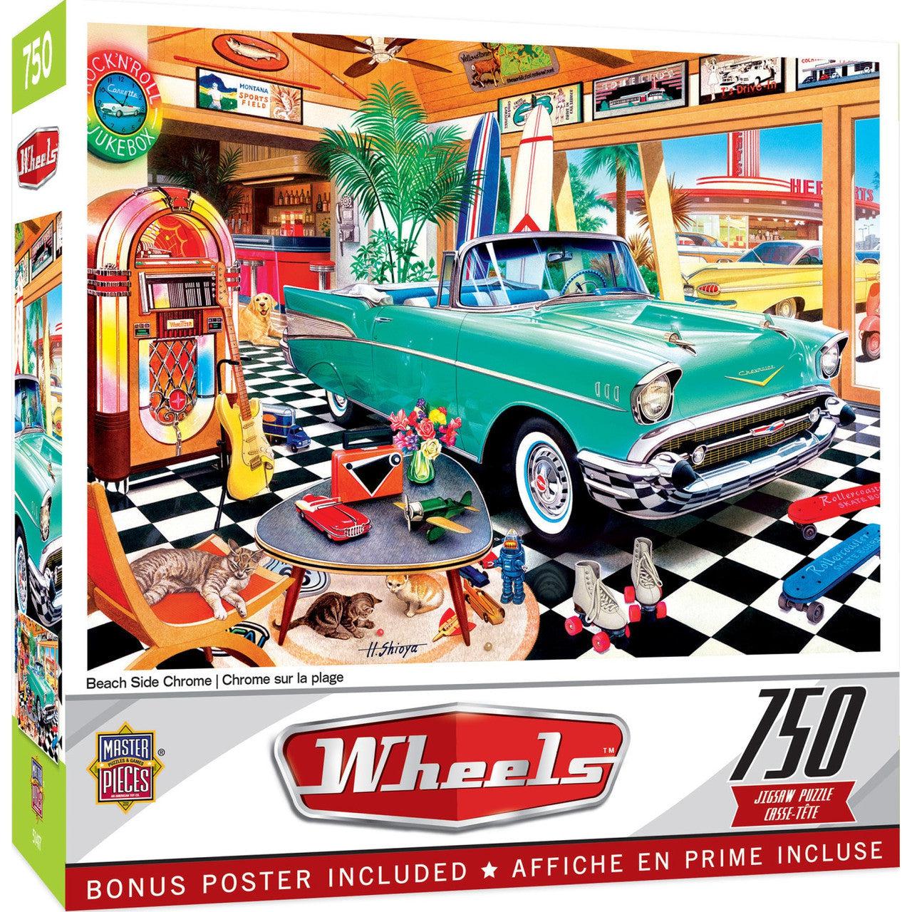 MasterPieces-Wheels - Beach Side Chrome - 750 Piece Puzzle-32272-Legacy Toys