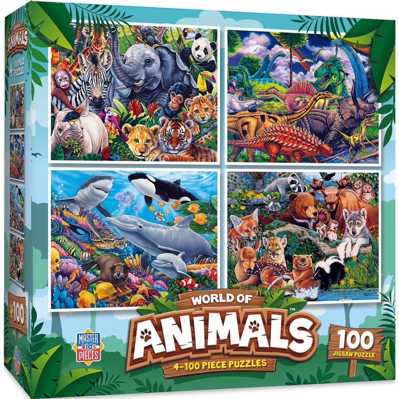 MasterPieces-World of Animals - 4-Pack - 100 Piece Puzzle-12022-Legacy Toys