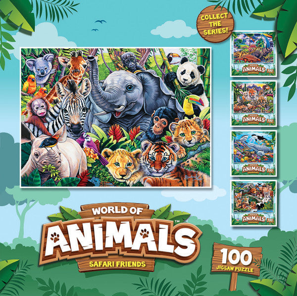 MasterPieces-World of Animals - Safari Friends - 100 Piece Puzzle-12019-Legacy Toys