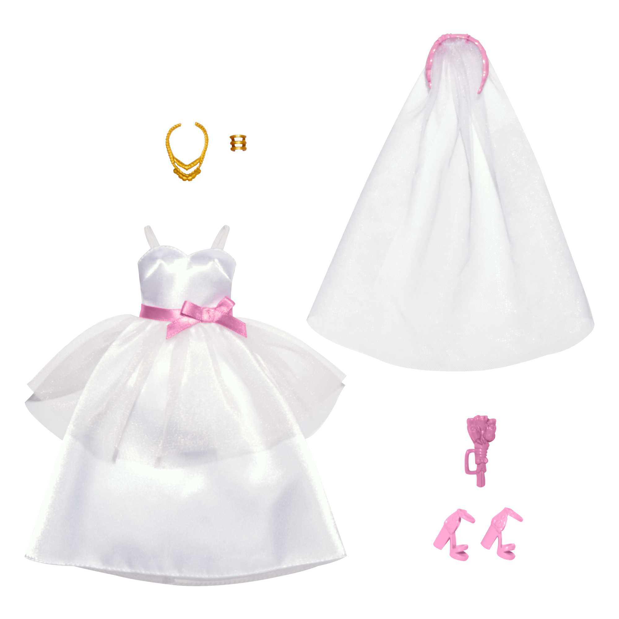 Mattel-Barbie Accessories - Bride - White Dress - Pink Accessories-HJT37-Legacy Toys
