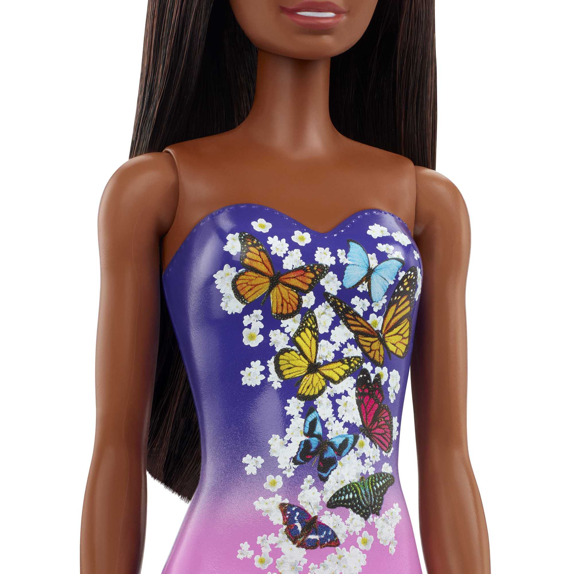 Mattel-Barbie Beach Doll Dark Hair with Purple Pink Suit-HDC48-Legacy Toys