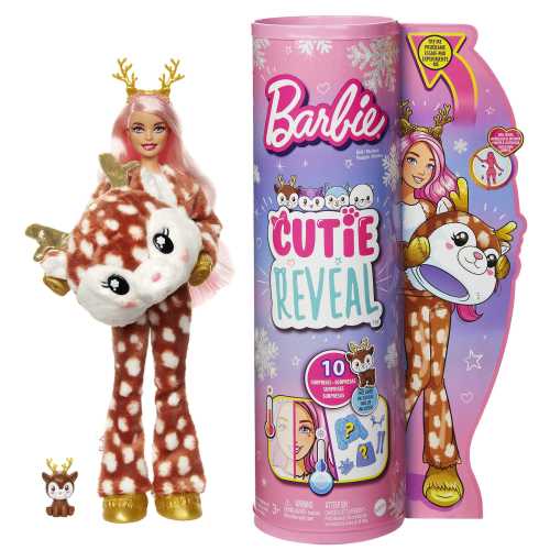 Mattel-Barbie Cutie Reveal Snowflake Sparkle Doll - Deer-HJL61-Legacy Toys