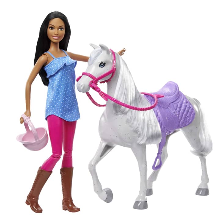 Mattel-Barbie Doll and Horse - Brunette-HCJ53-Legacy Toys